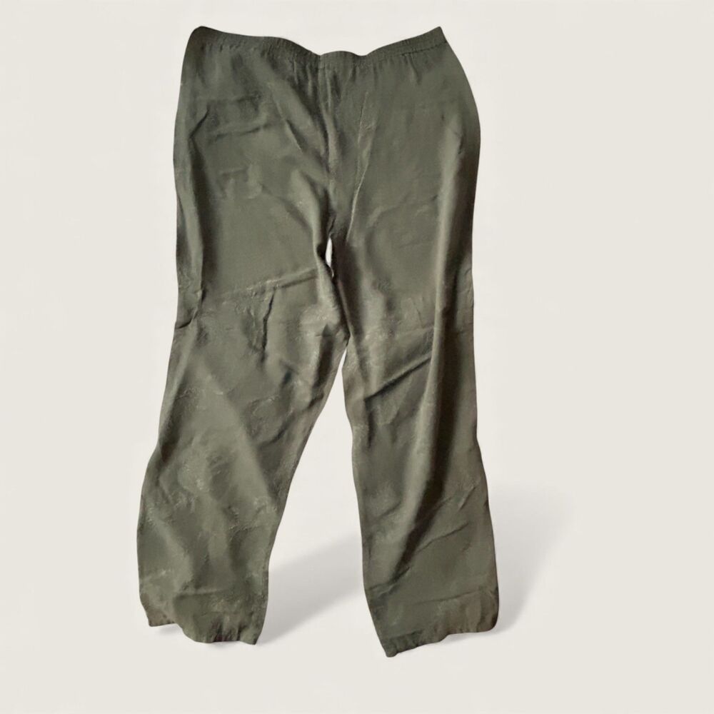 Citron Santa Monica 100% Silk Olive Green Pants Women Relaxed Embroidered Large - Picture 8 of 8